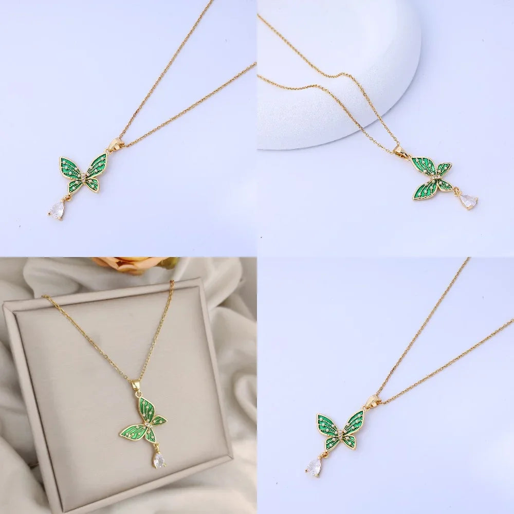 Pearl Butterfly Water Droplet Necklace Titanium