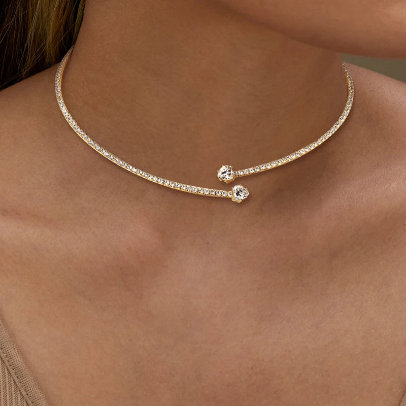 Oxtao Open Moissanite Heart Tennis Necklace Sterling Silver