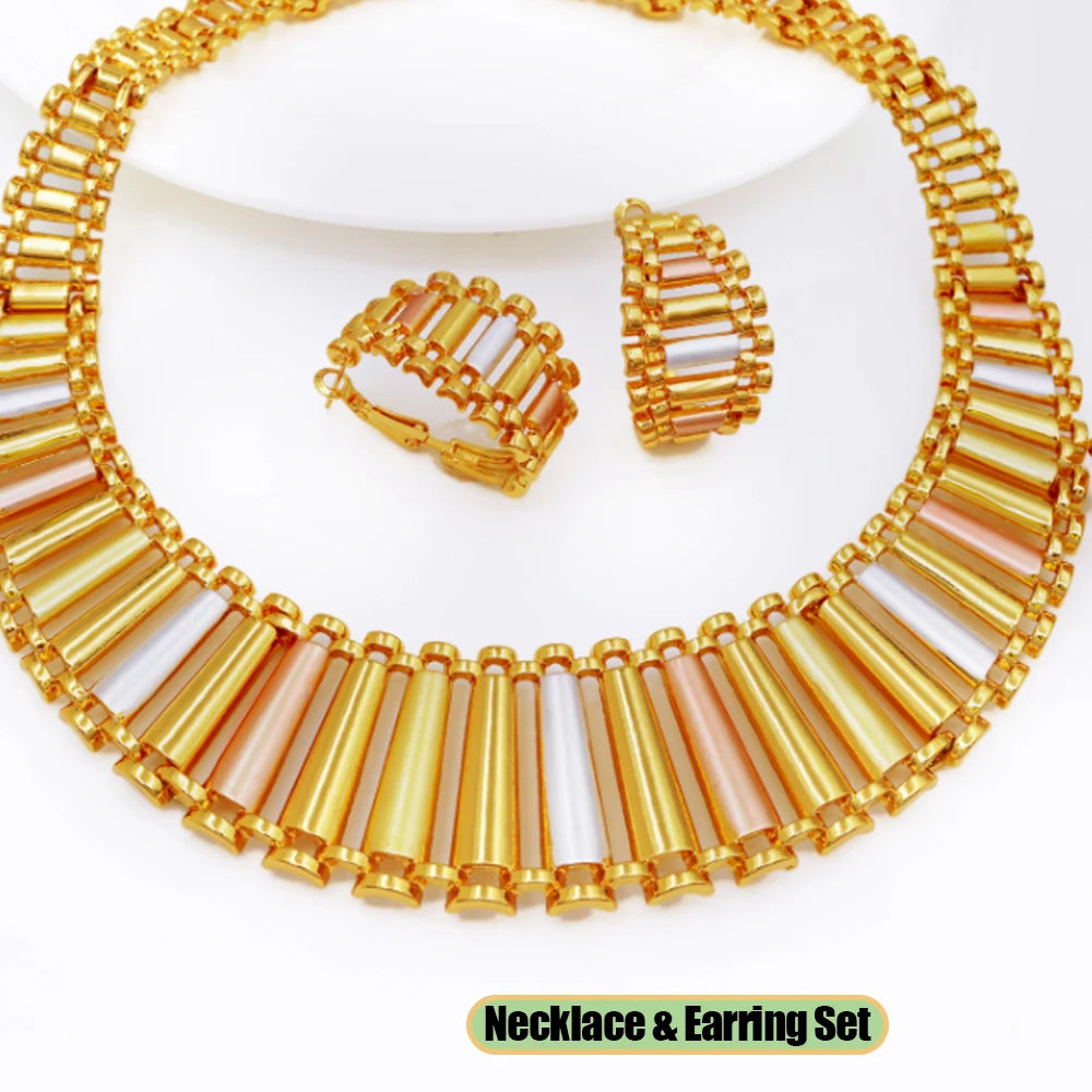 GZJPEI Geometric Striped Jewelry Set 18K Gold Plated Hollow Out