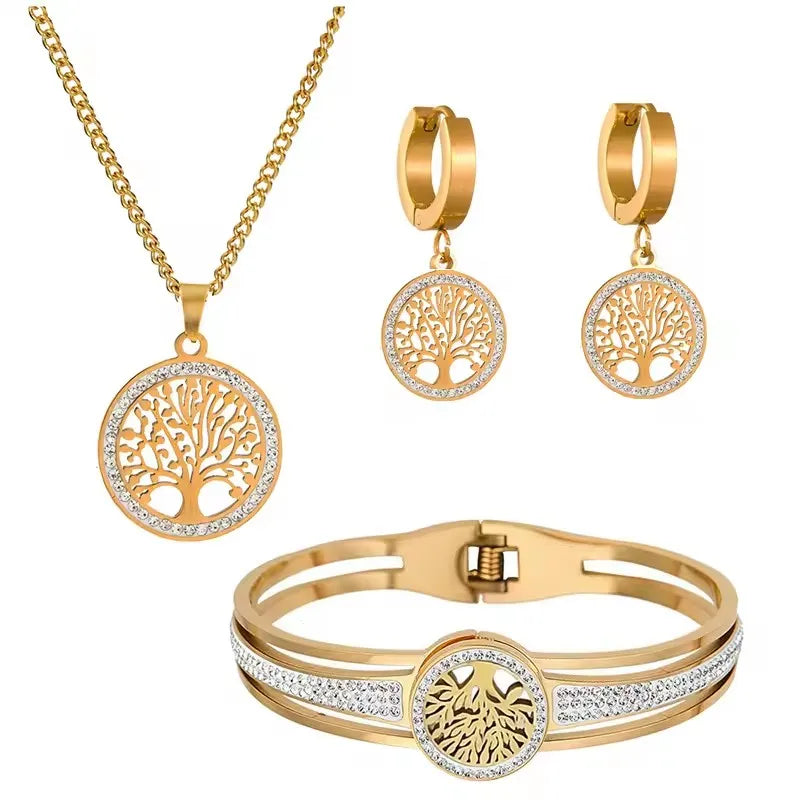 Earrings Necklace Bracelet Tree of Life Set