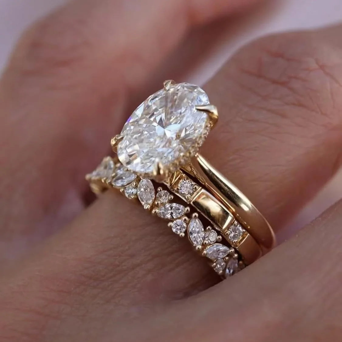 Moissanite Bridal Set 3 Piece 925 Sterling Silver Rings Trio