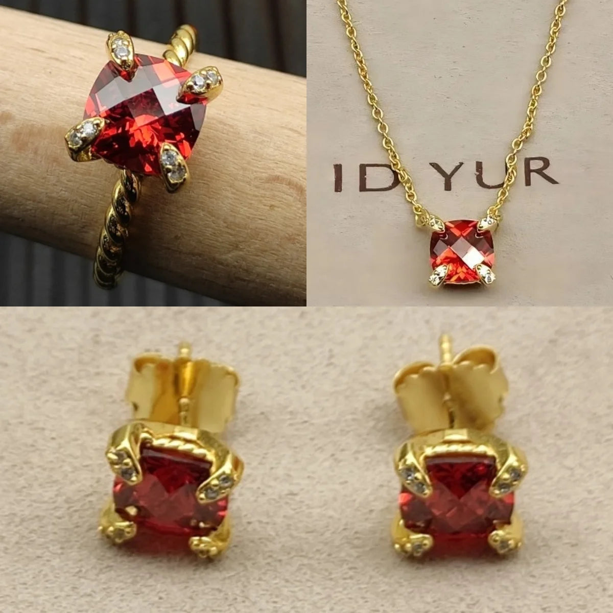 Earrings, Necklace, Ring 8mm Stone Set