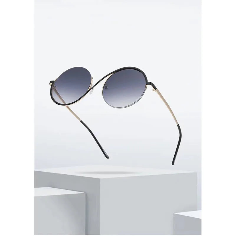 Half Frame Stainless Steel Circular Sunglasses UV400 For Women