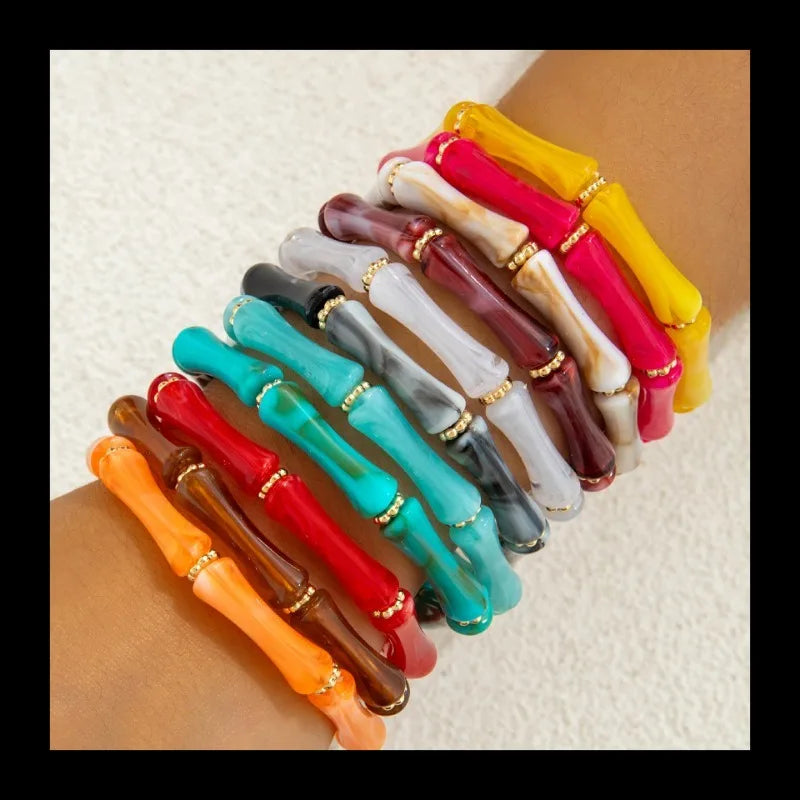 Bracelet Bamboo Tube Elastic Beaded