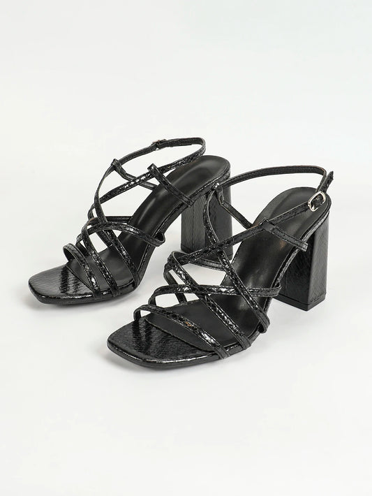 Women Square Toe Block Heels Pumps Slingback Sandals Ankle Buckle