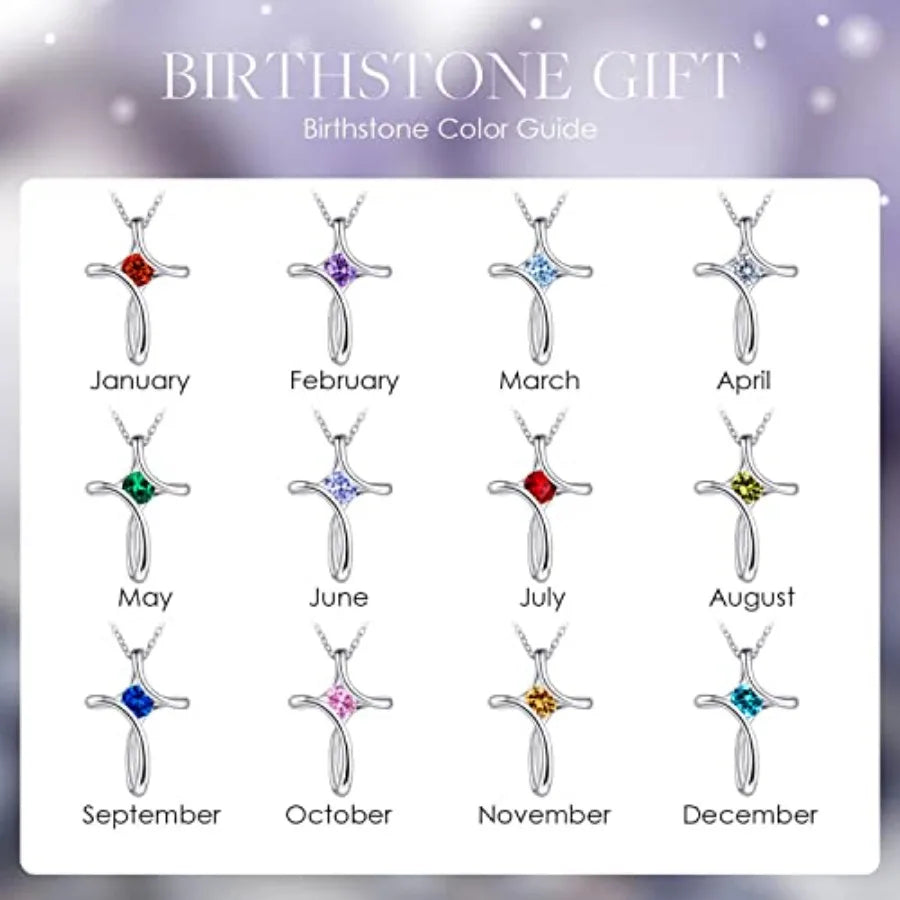 Cross Necklace Birthstone Pendant