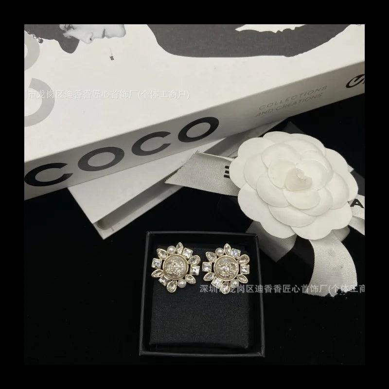 Earrings Horse Eye Diamond Pearl Sunflower Geometric