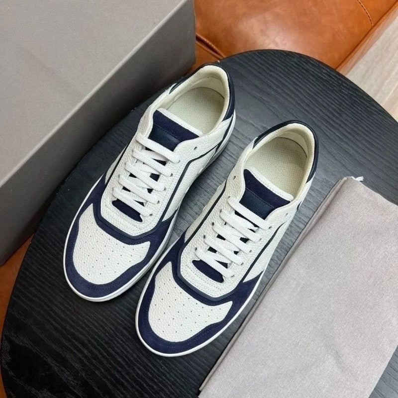 Men's Breathable Mesh And Cowhide Leather Sneakers Lace Up Trainers