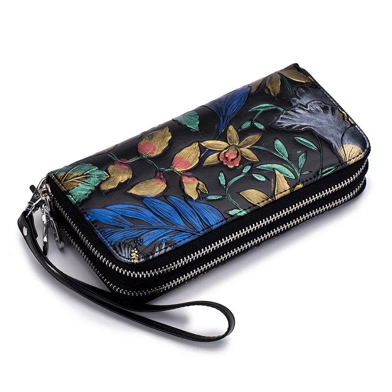 Genuine Leather Floral Wallet With Card Holder