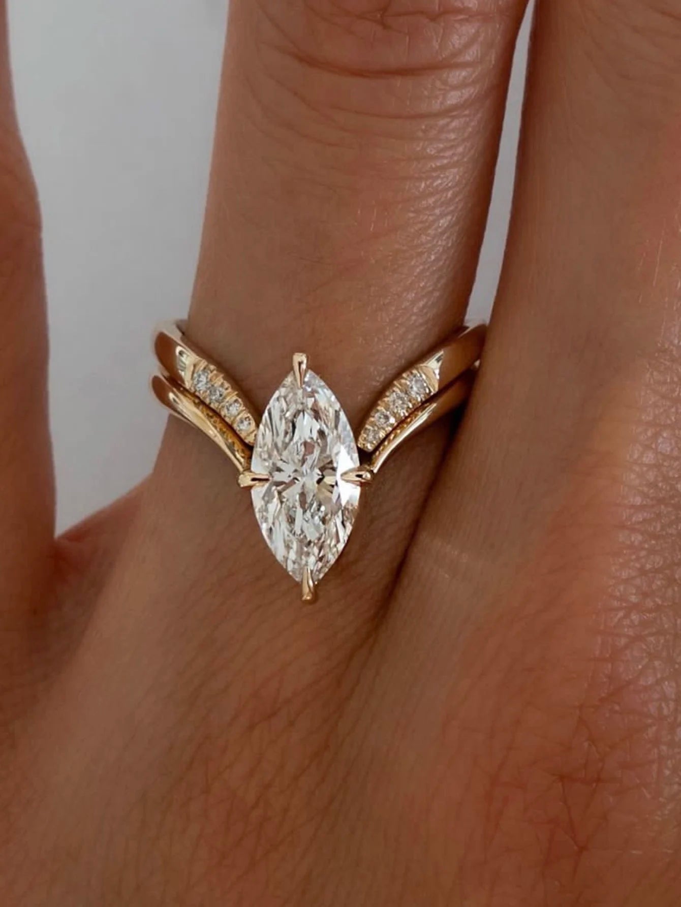 S925 Sterling Silver Marquise 2CT Moissanite 2P Ring