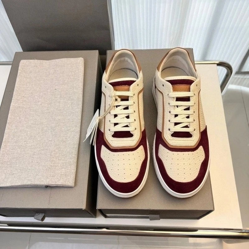 Men's Breathable Mesh And Cowhide Leather Sneakers Lace Up Trainers