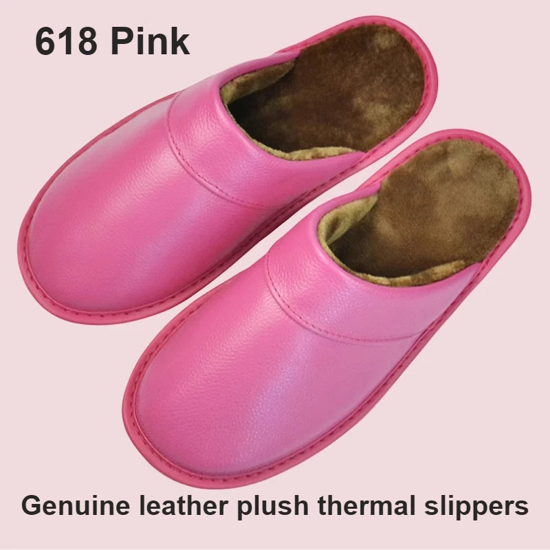 Leather Slippers With Plush Lining Non Slip