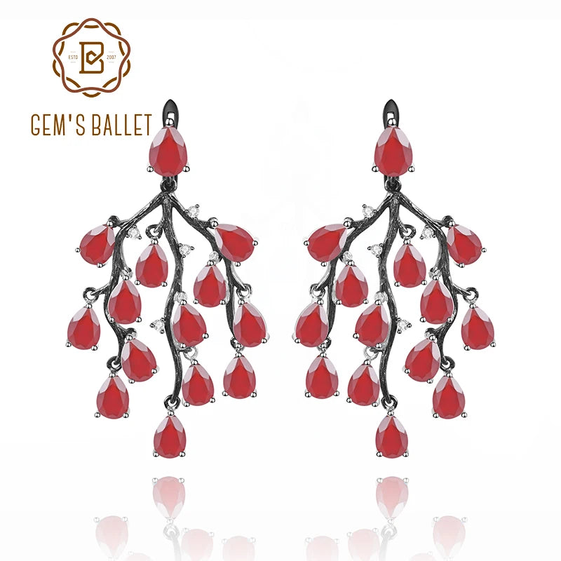 Earrings 925 Sterling Silver Pine Branch Agate Drop