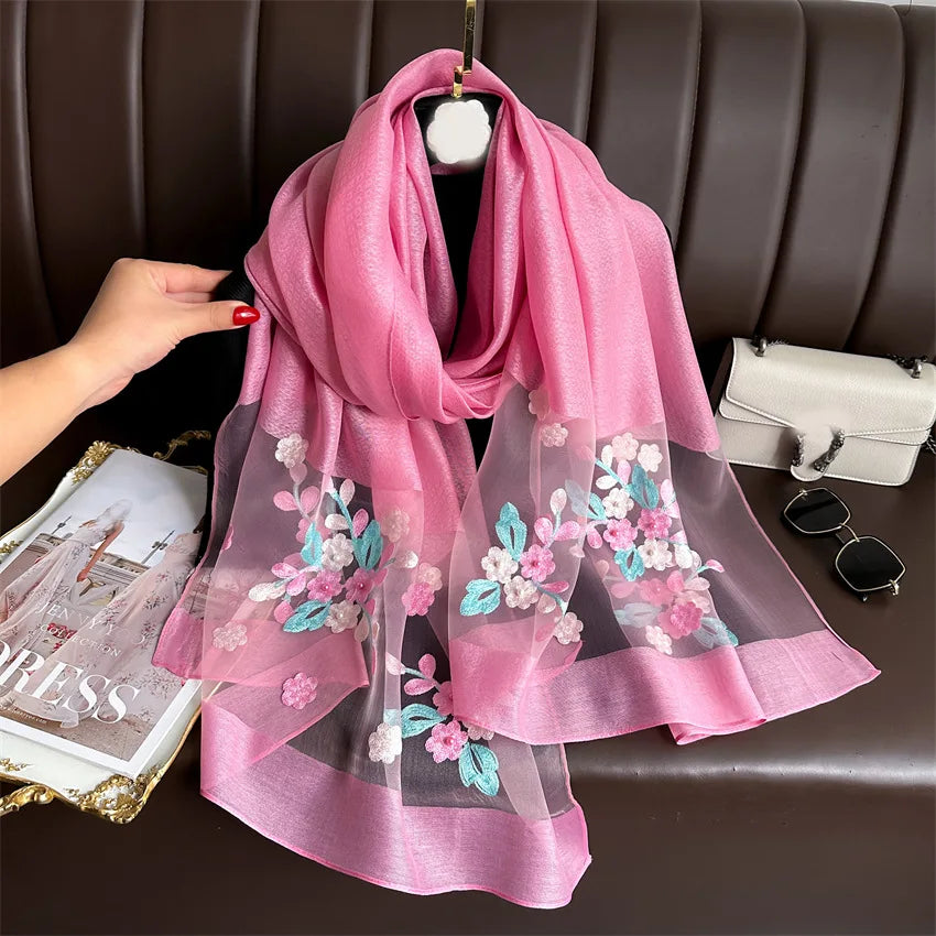 Scarf Embroidered Floral Print Wrap