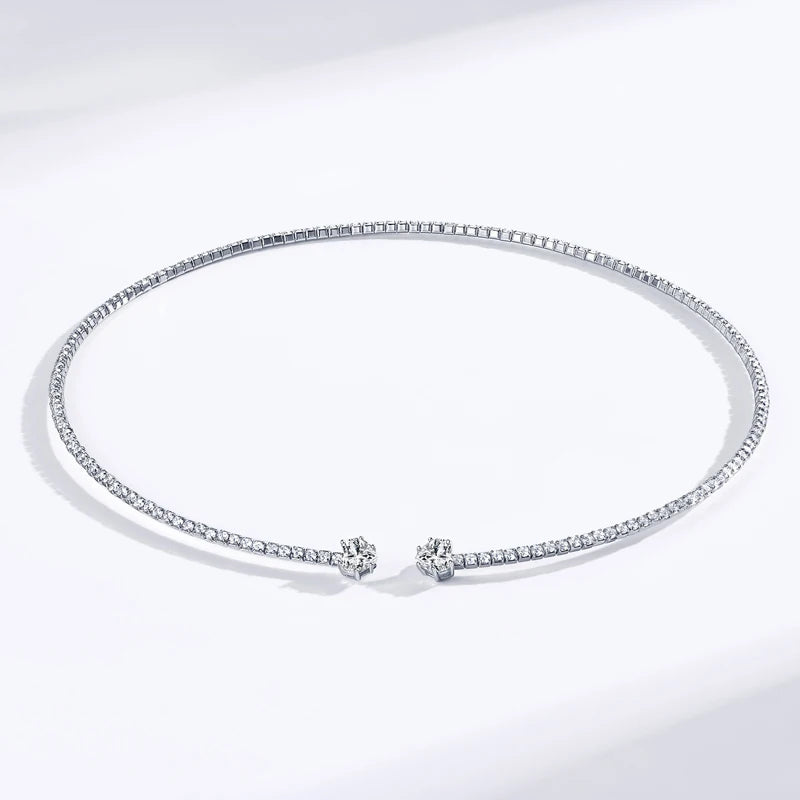 Oxtao Open Moissanite Heart Tennis Necklace Sterling Silver