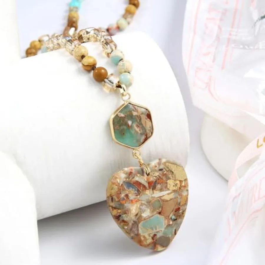 Boho Turquoise Tiger Eye Beaded Pendant Necklace Unisex