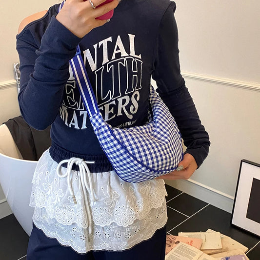 Sweet Plaid Crossbody Bag Canvas Dumpling Shoulder Messenger Bag