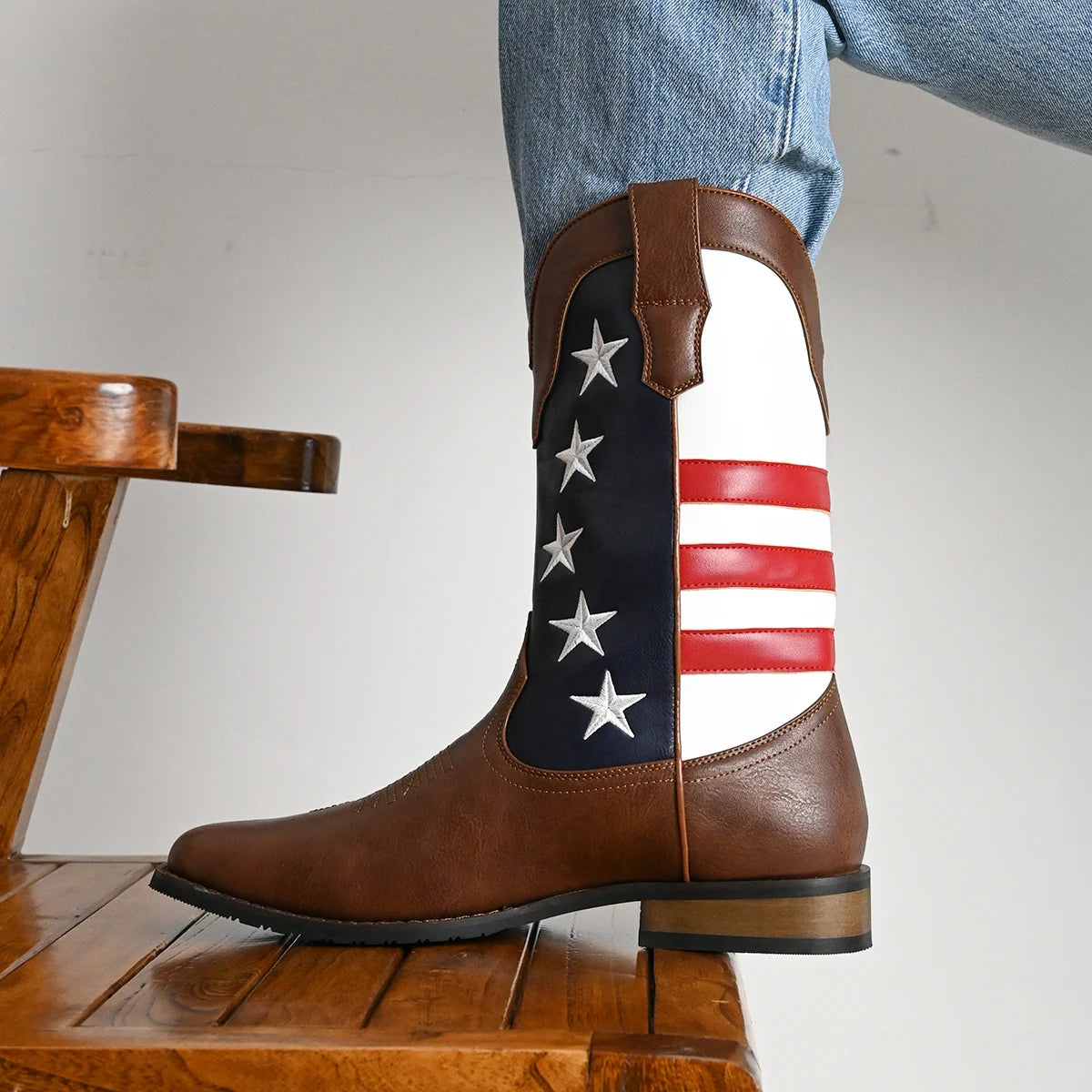 Men's Cowboys Boots With Stars And Stripes Pattern
