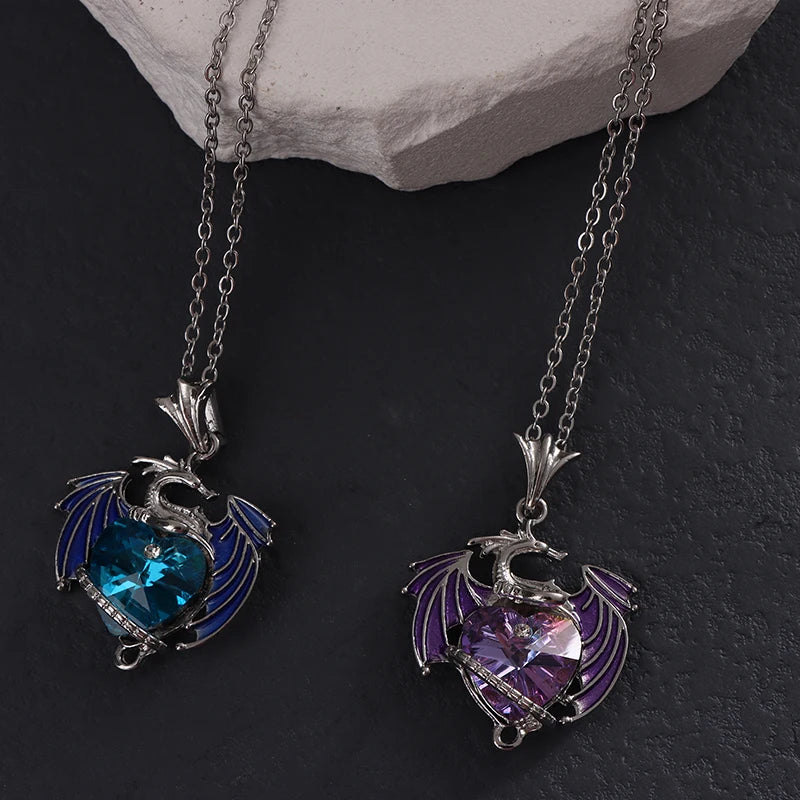 Necklace Blue Purple Dragon