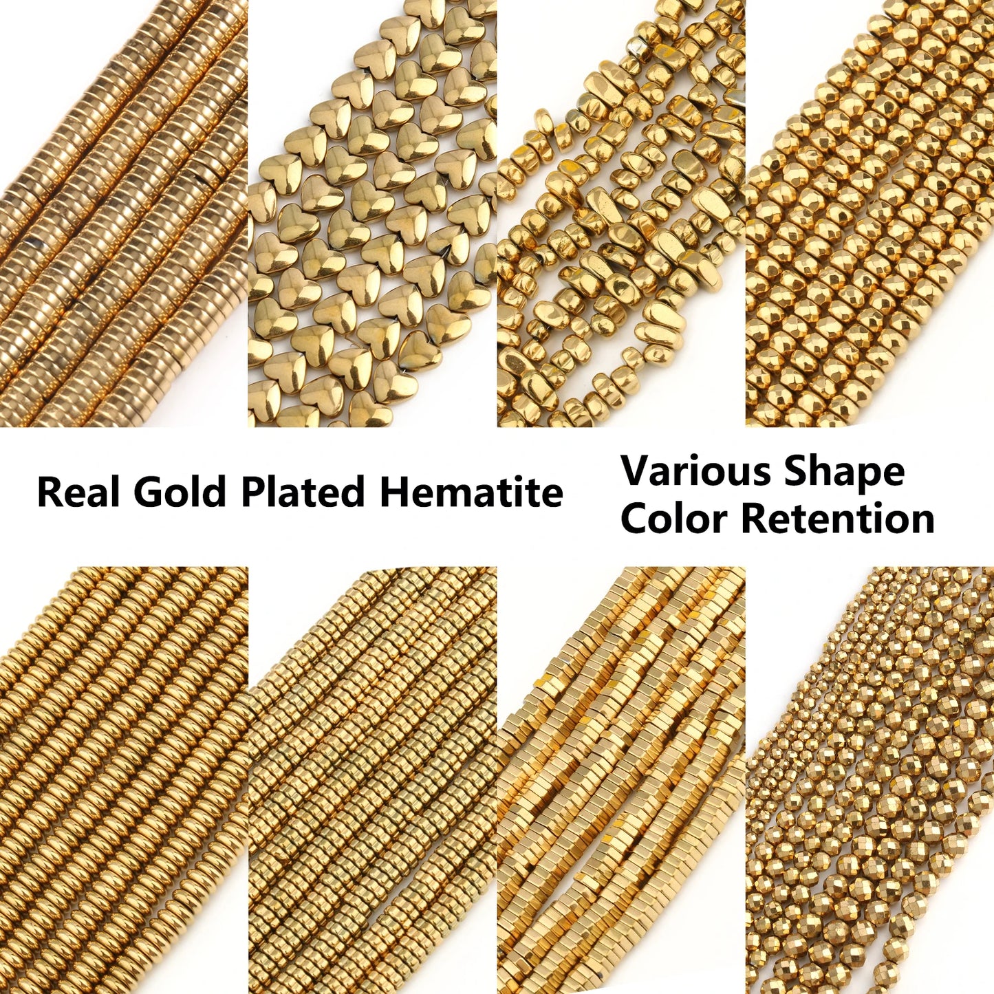 GMB724 Real Gold Plated Hematite Beads Irregular Heart Cube Rondelle